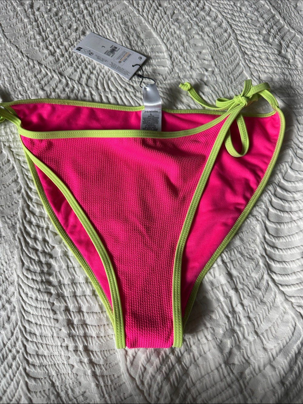 Neon Pink and Lime Trim Women's Bikini Bottom NWT size L